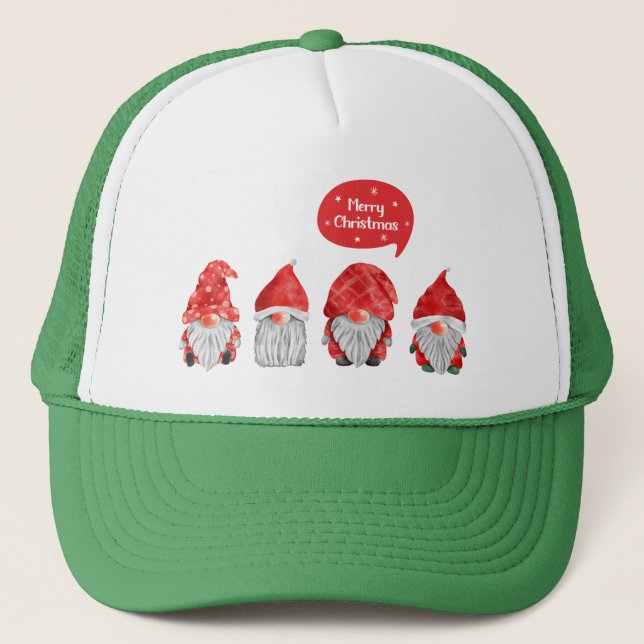 Boné Gnomos Festivos Da Aquarela: Feliz Natal (Frente)