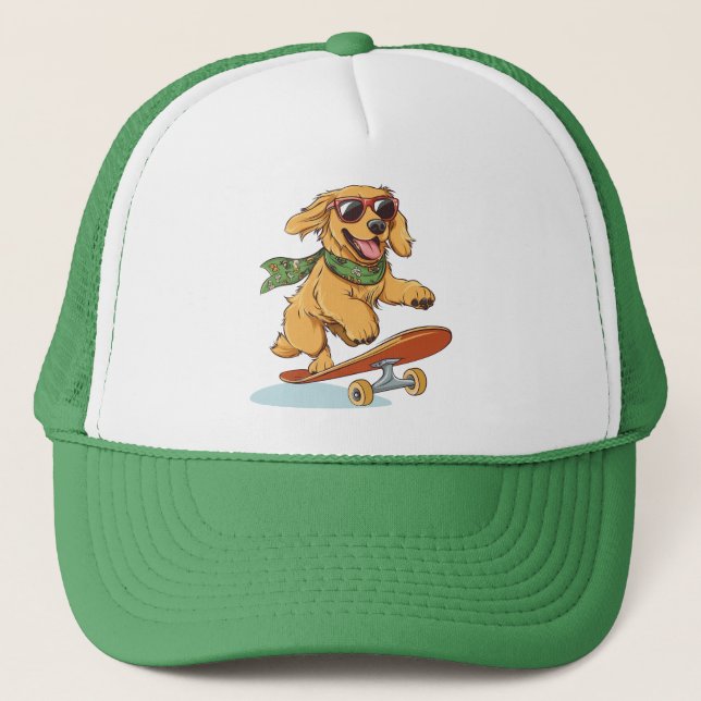 Boné Golden Retriever Dog Skateboarding (Frente)