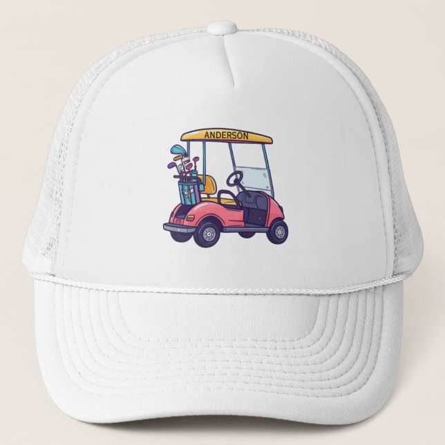 Boné Golf Cart Clubs Monogram Name Trucker Hat (Frente)