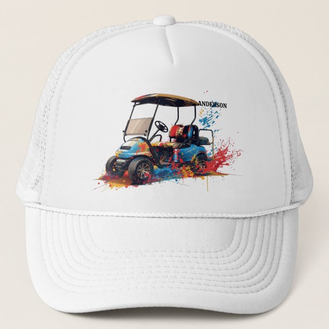 Boné  Golf Guy Cart Custom Monogram Name Trucker Hat (Frente)
