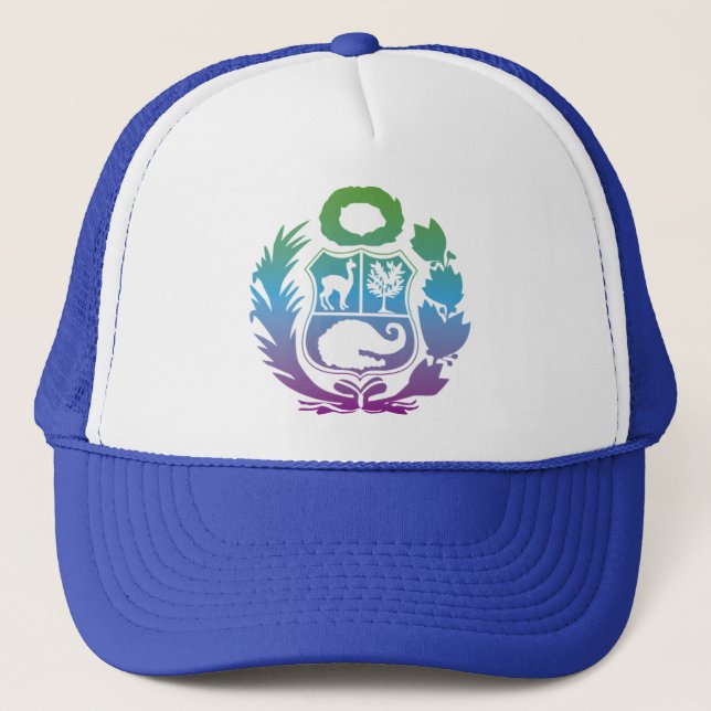Boné Gorra con escudo del Perú en degrade turquesa (Frente)