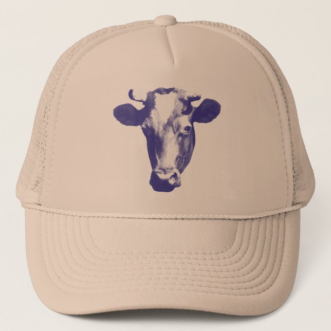 Boné Gráfico de Vaca em Arte Pop Roxa (Frente)