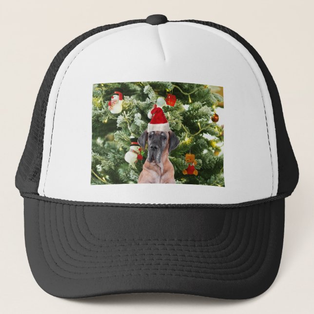 Boné Grande Dane com Árvore de Natal Boxes Santa Hat (Frente)