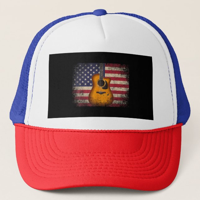 Boné Guitarra 4 de julho Gift American Flag USA - Count (Frente)