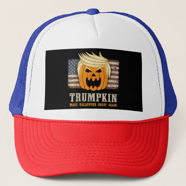 Boné Halloween Trumpkin Vintage EUA Flag Engraçado (Frente)