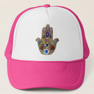 Boné Hamsa Hearts Flowers Opal Art em Dourado
