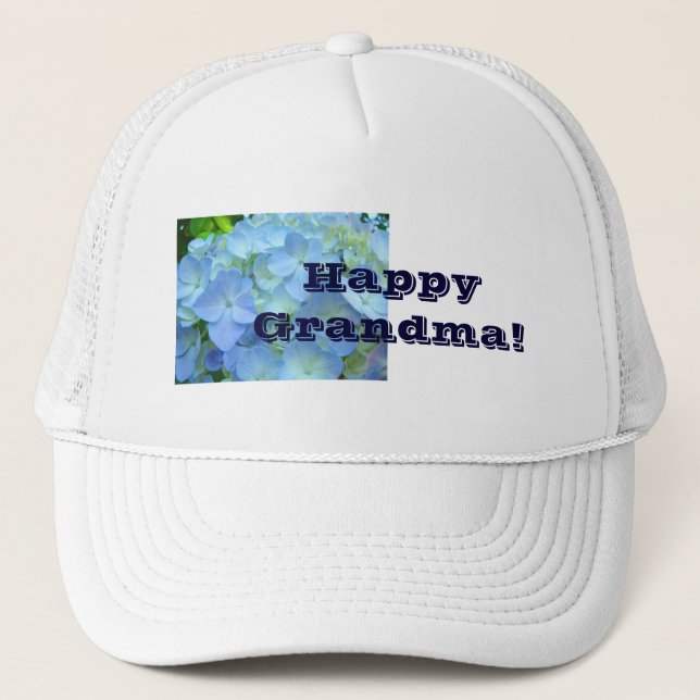 Boné Happy Grandma! hats Blue Floral Hydrangea Flowers (Frente)