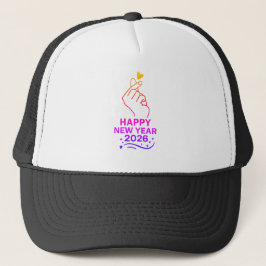 Boné Happy New Year 2026 Gold Hand Heart Trucker Hat