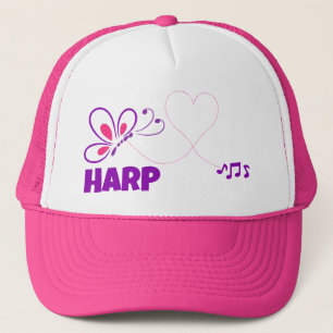 Boné Harpa do Amor Rosa Borboleta Coração Roxo
