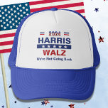 Boné Harris Walz Não vamos voltar<br><div class="desc">Saia com este chapéu de caminhoneiro que apoia a passagem da campanha Harris/ Walz. Apresenta letras estilizadas em vermelho, branco e azul estilizadas em negrito padrão ocular. A legenda de texto "Não vamos voltar" é editável.</div>