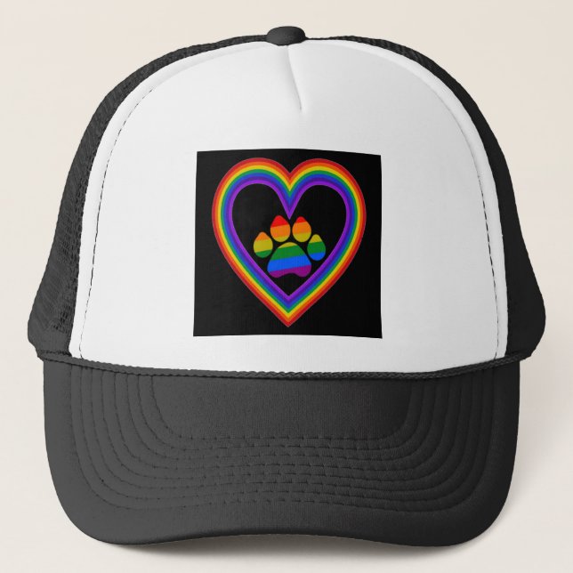 Boné Hat Diamond Rainbow Heart Com Paw (Frente)