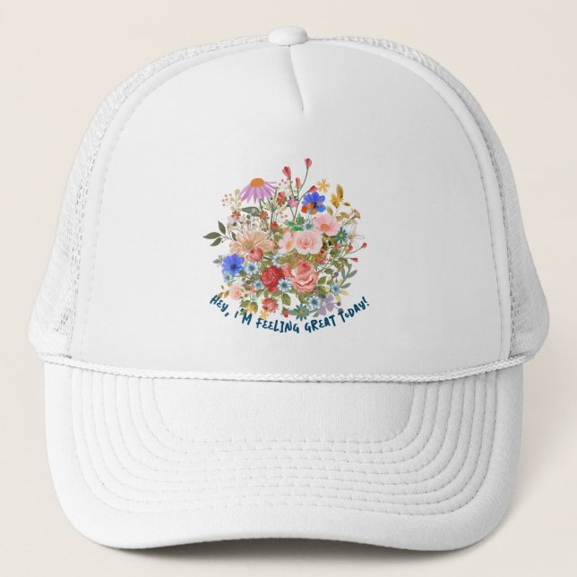 Boné Hat do Caminhoneiro Gráfico Floral & Slogan (Frente)