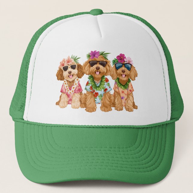 Boné Hawaiian Goldendoodle Dogs Flower Lei (Frente)