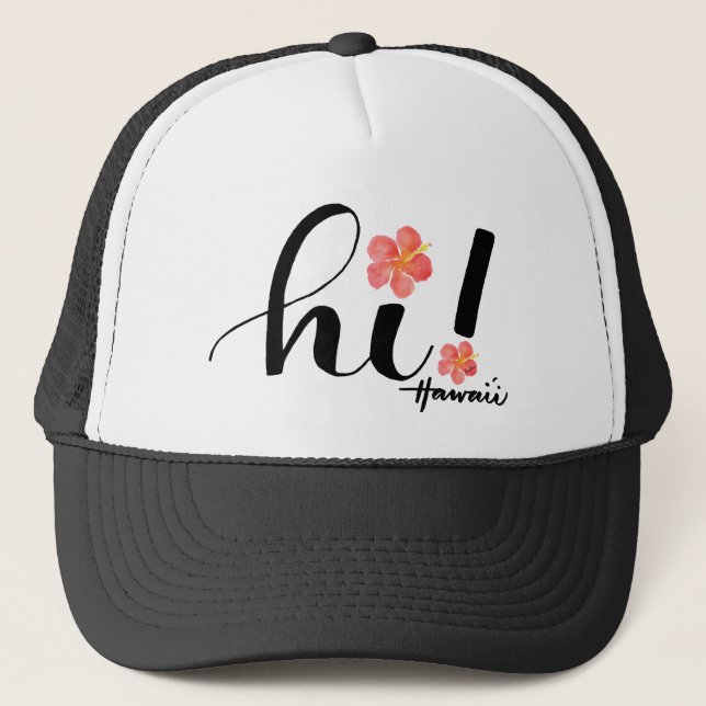 Boné Hibiscus Havaí olá!! Chapéu do camionista (Frente)