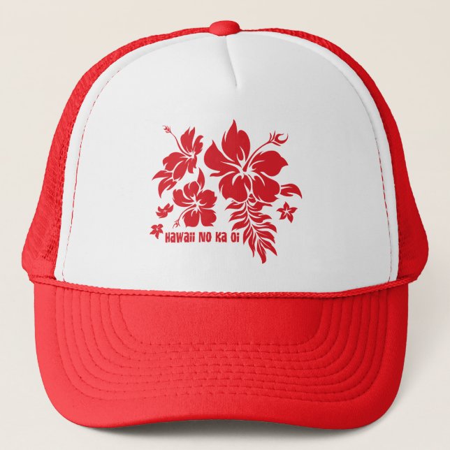 Boné Hibiscus Pareau Hawaiian Floral em vermelho para c (Frente)
