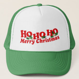 Boné "Ho Ho Ho Feliz Natal" verde & chapéu branco