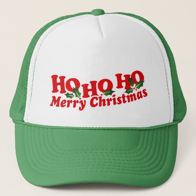 Boné "Ho Ho Ho Feliz Natal" verde & chapéu branco (Frente)