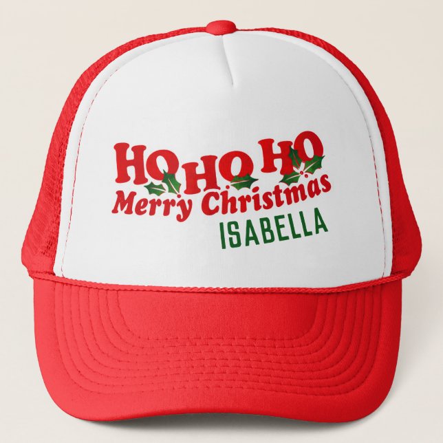 Boné Ho Ho Ho Feliz Nome personalizado de Natal (Frente)