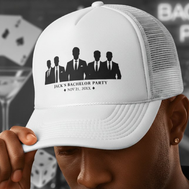 Boné Homens de Terno Festa de Despedida de Solteiro Bra (Men in Suits Bachelor Party White Trucker Hat
)