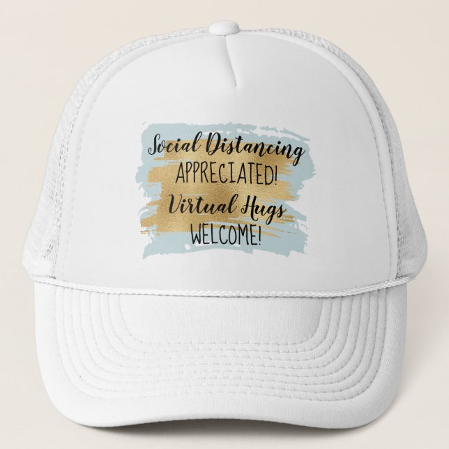 Boné Hugues virtuais Dourados azuis e distantes sociais (Frente)