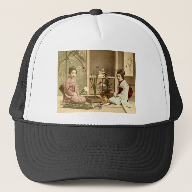 Boné Ikebana - meninas bonitas do quimono que arranjam (Frente)