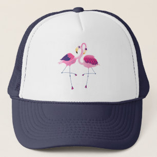 Boné Ilustração cor-de-rosa de dois flamingos