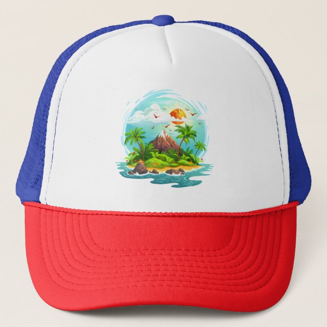 Boné Ilustração da Ilha Tropical com o Ocean View (Frente)