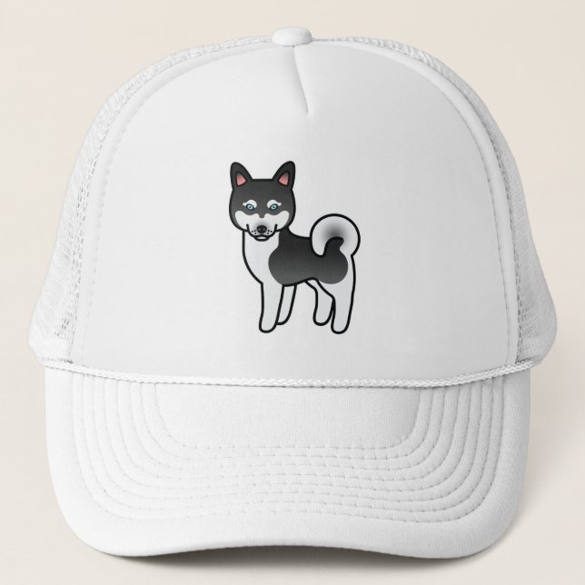 Boné Ilustração de cachorro Alaskan Klee Kai preto e br (Frente)
