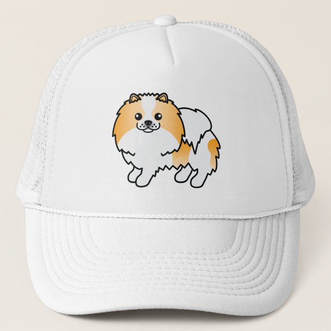 Boné Ilustração de Cachorro Pomerânia Parti-Color Laran (Frente)