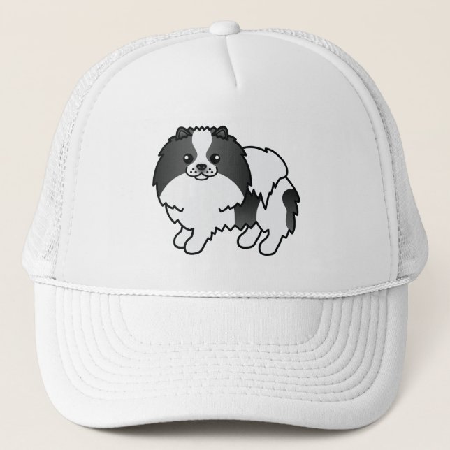 Boné Ilustração de Cachorro Pomerânia Preto e Branco (Frente)
