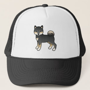Boné Ilustração De Cão De Cartoon Shiba Inu Preto E