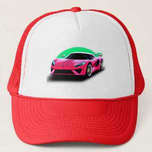Boné Ilustração de carro esportivo cor de rosa com desi