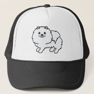 Boné Ilustração de Cartoon Branca Pomeraniana de Cão de