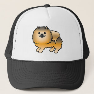 Boné Ilustração de Cartoon de Canino Pomeraniano Laranj
