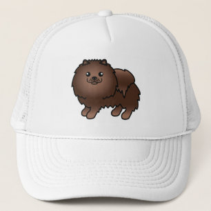 Boné Ilustração de Cartoon de Cão Pomeraniano Castanho