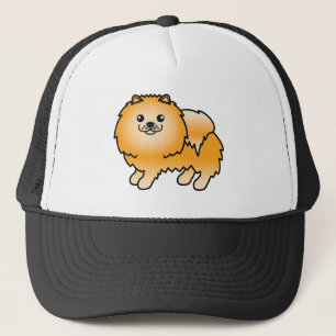 Boné Ilustração de Cartoon de Cão Pomeraniano Laranja