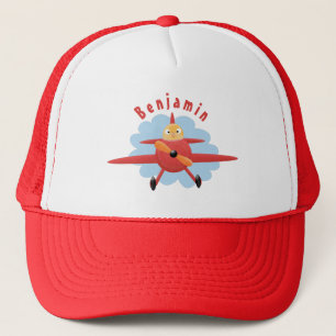 Boné Ilustração de desenho animado de avião vermelho