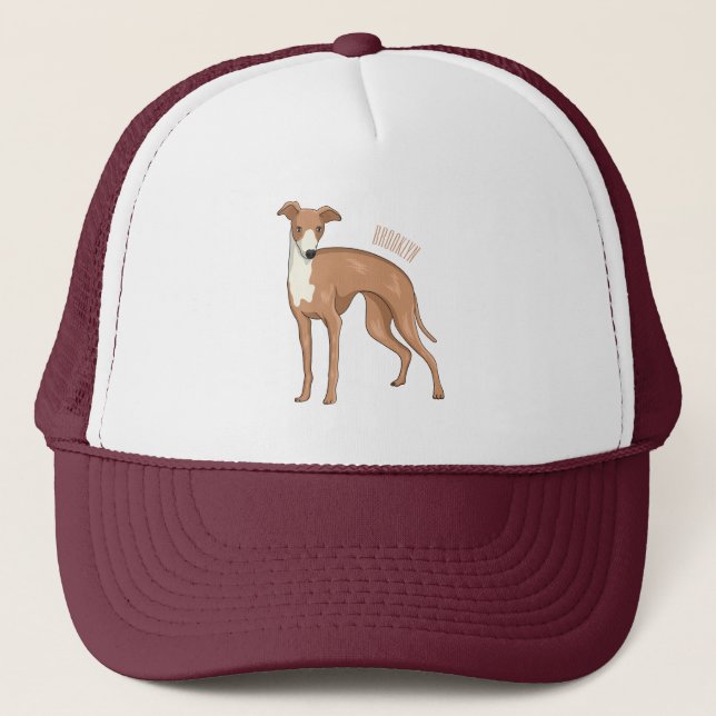 Boné Ilustração de desenho animado de cão Greyhound (Frente)