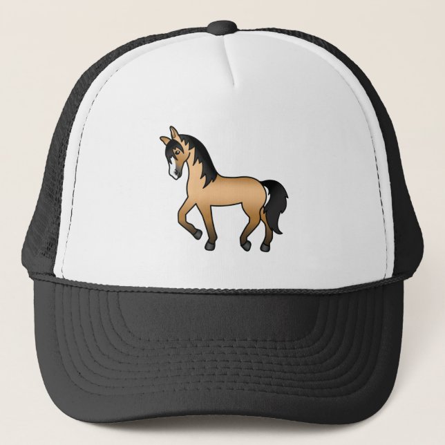 Boné Ilustração de desenho animado de cavalo trotando e (Frente)