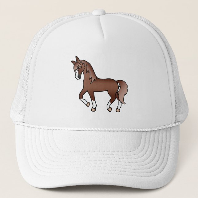Boné Ilustração de desenho animado fofo de cavalo trote (Frente)