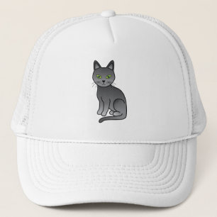 Boné Ilustração de Gato de Cartoon Azul Russo