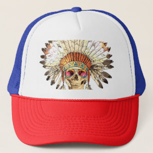 Boné Ilustração de Moda Nativa Americana do Crânio