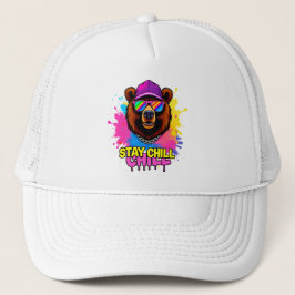 Boné Ilustração de Urso Ousado com Slogan Inspirador