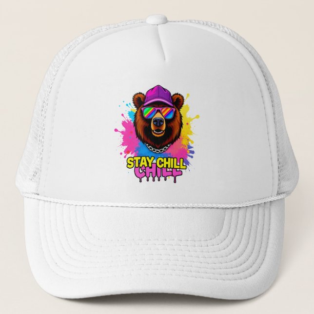 Boné Ilustração de Urso Ousado com Slogan Inspirador (Frente)