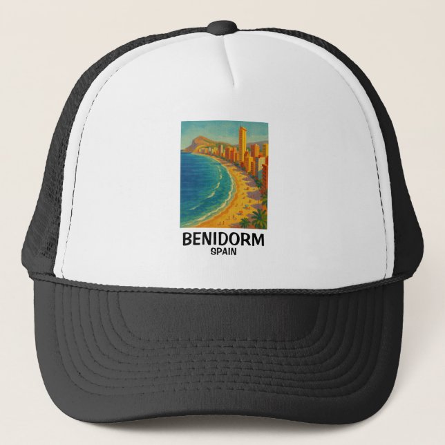 Boné Ilustração de Viagem Colorida Retro Benidorm Espan (Frente)