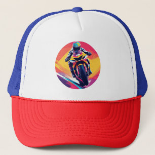 Boné Ilustração Dinâmica de Motociclista em Corrida