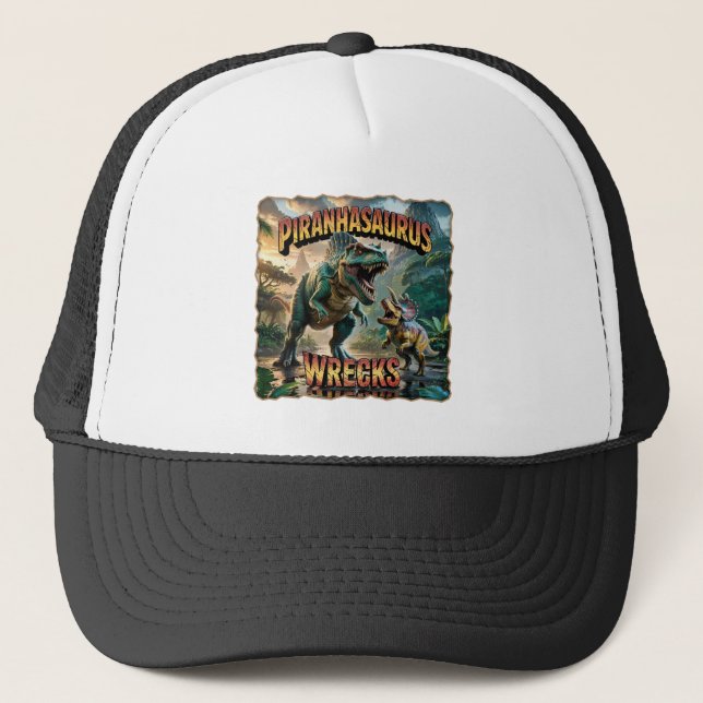 Boné Ilustração Piranhasaurus Wrecks – Engraçado Assust (Frente)