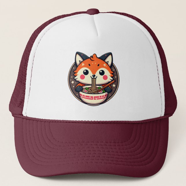 Boné Ilustração Ramen Fox Cute para Design Merch (Frente)