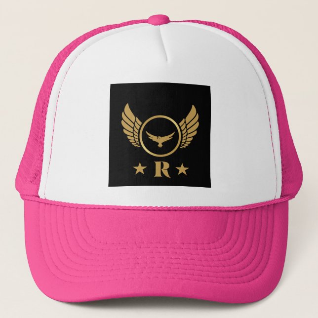 Boné Imagem da Águia Dourada R Inicial Branco e Rosa Qu (Frente)