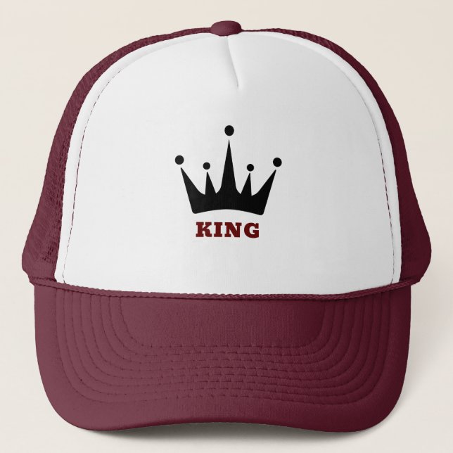 Boné Imagem da Coroa com Texto KING Branco e Marrom (Frente)